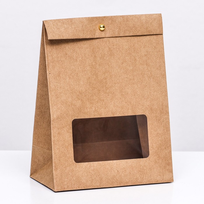 Коробка-пакет, крафт с окном, 20 х 15 х 8 см пакет подарочный крафт с окном 20 х 20 х 20 см