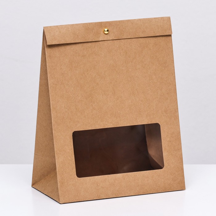 коробка для торта с окном краски 23 х 23 х 11 см Коробка-пакет, крафт с окном, 23 х 18 х 10 см