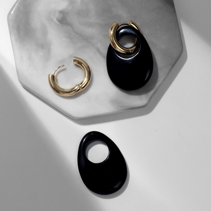 

Серьги-бублики 3,5 х 2,5см, d=2см "Агат чёрный" капля