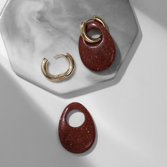 

Серьги-бублики 3,5 х 2,5см, d=2см "Авантюрин коричневый" капля