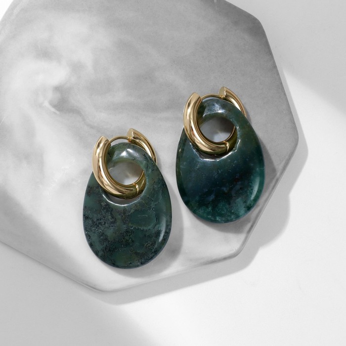

Серьги-бублики 3,5 х 2,5см, d=2см "Яшма" капля