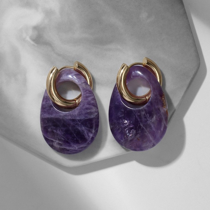 

Серьги-бублики 3,5 х 2,5см, d=2см "Аметист" капля