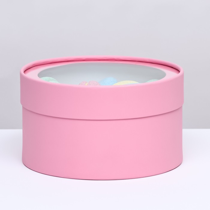 Подарочная коробка Нежность розовая, завальцованная с окном, 18 х 10 см