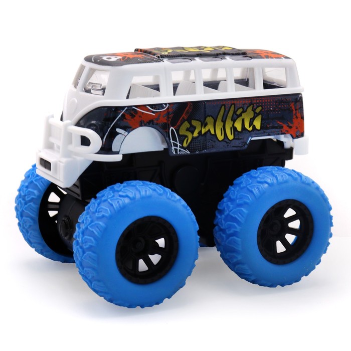 Инерционный автобус die-cast Funky Toys, на полном приводе с голубыми колесами, 14.5 см цена и фото