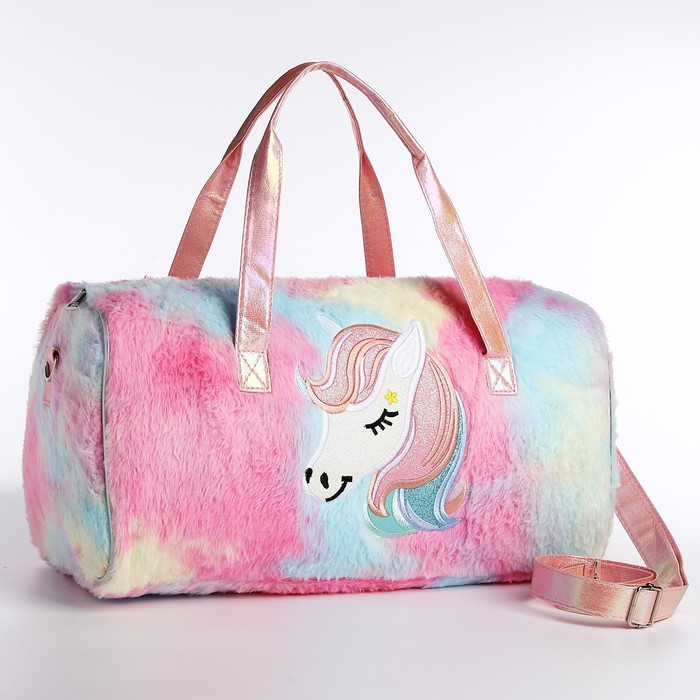 фото Сумка детская спортивная плюшевая "радужный единорог" розовый nazamok kids