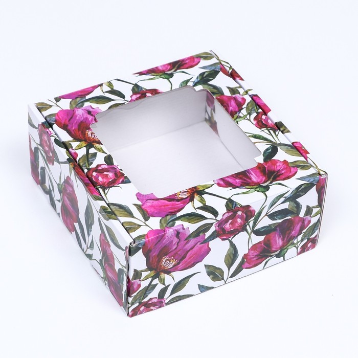 фото Коробка самосборная, с окном, "акварельные цветы", 19 х 19 х 9 см набор 5 шт