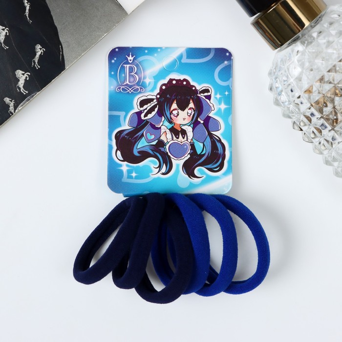 фото Резинка для волос "комиксы" (набор 6 шт) девчонка сердце, 4 см, синий выбражулька