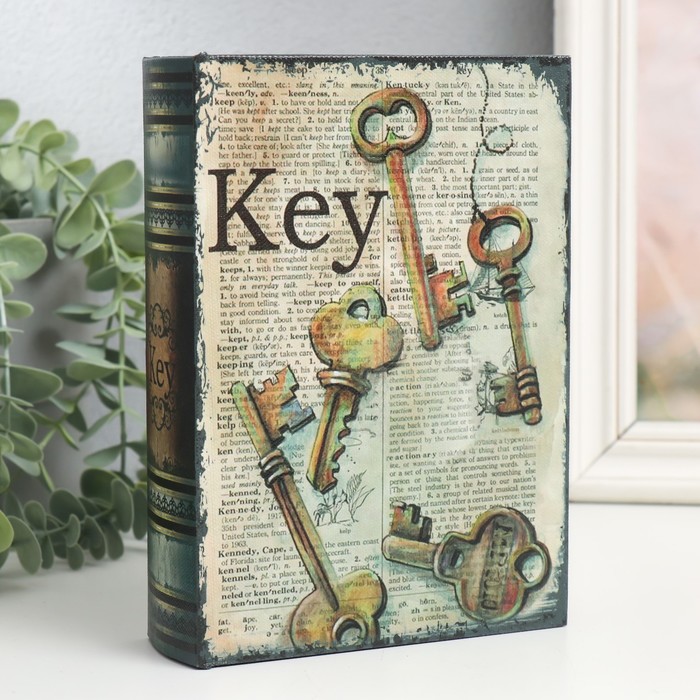

Шкатулка-книга дерево, кожзам "Ключи и газета" 4,5х13х18 см