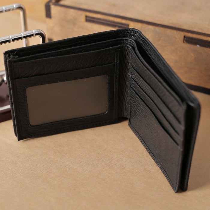 Кошелёк мужской "Карл", 3 отдела, с расширением, отдел для кредиток, цвет чёрный