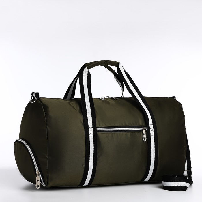 

Сумка дорожная на молнии, наружный карман, отделение для обуви, длинный ремень, цвет хаки