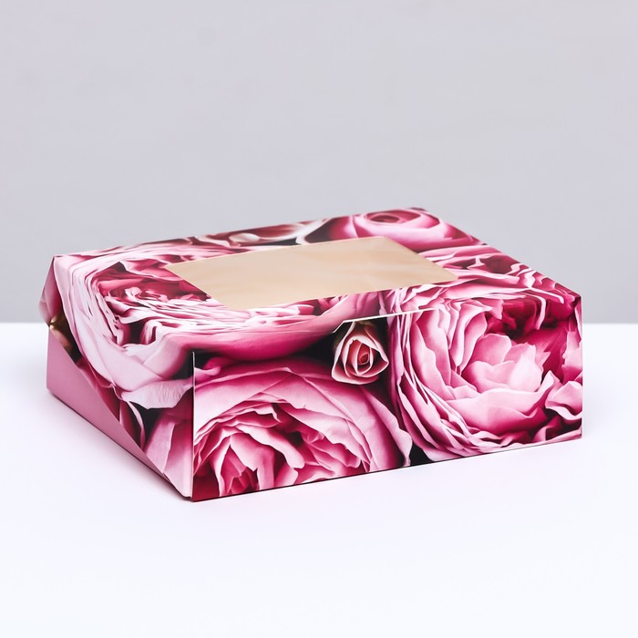 Коробка складная с окном Розы 10 х 8 х 3,5 см