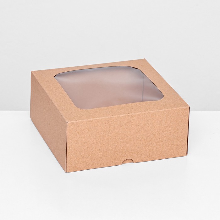 Коробка складная, крышка-дно, с окном, крафт, 15 х 15 х 6,5 см, коробка складная с окном крафт 15 х 10 х 8 5 см