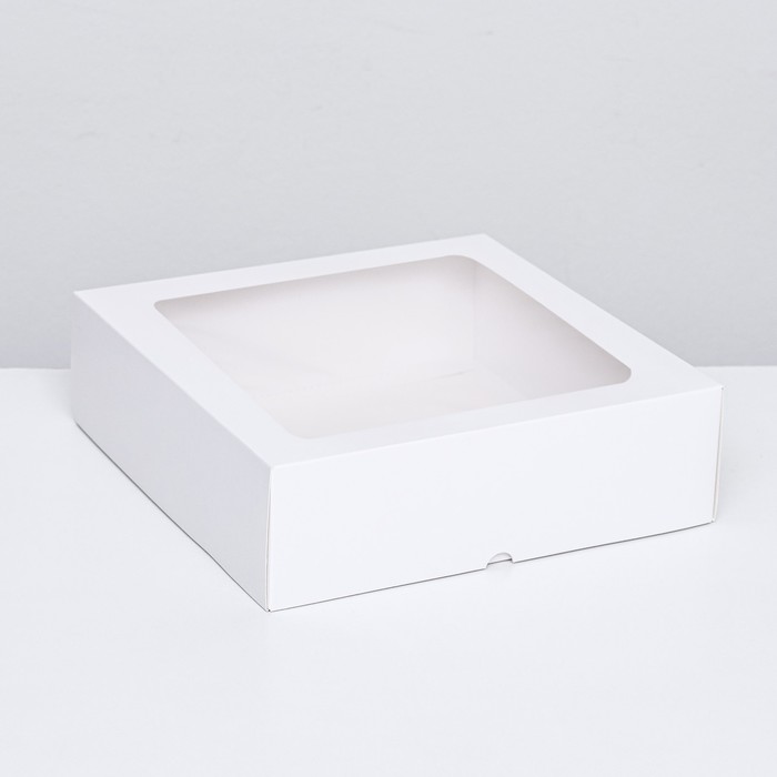 Коробка складная, крышка-дно, с окном, белый, 25 х 25 х 7,5 см,
