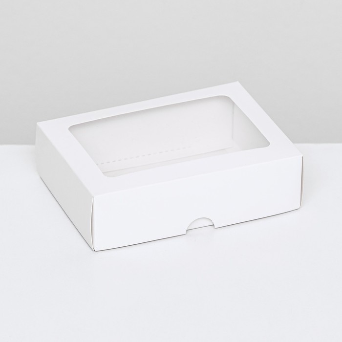 Коробка складная, крышка-дно, с окном, белый, 14 х 10 х 4 см, коробка складная крышка дно с окном крафт 10 х 10 х 5 см