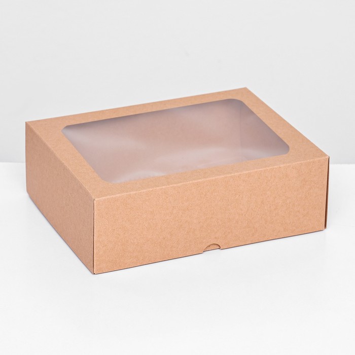 Коробка складная, крышка-дно, с окном, крафт, 20 х 15 х 6,5 см, коробка складная крышка дно белая 15 х 15 х 5 см