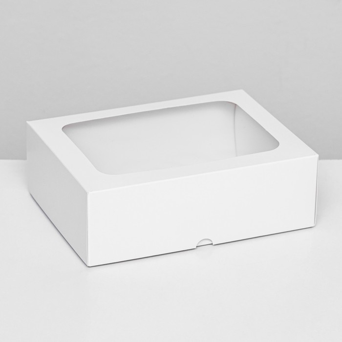 Коробка складная, крышка-дно, с окном, белый, 20 х 15 х 6,5 см,