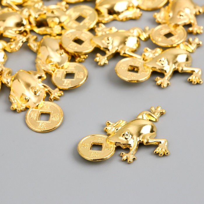 жаба бронзовая с монетой Сувенир металл Денежная Жаба с монетой золото 2,4х3,8 см
