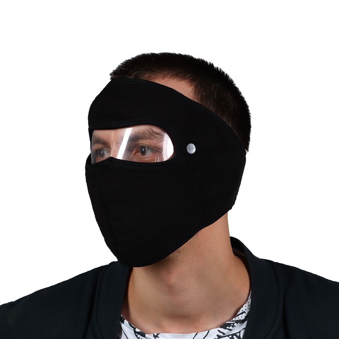фото Защитная маска с визором, флис, размер регулируемый, черный