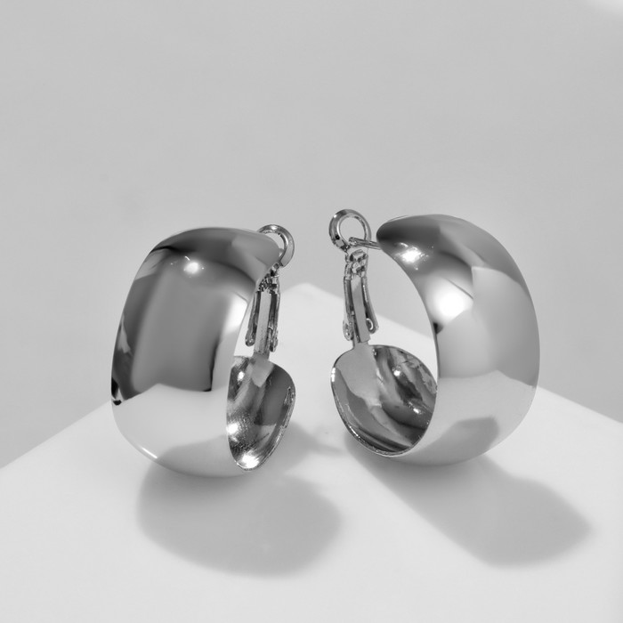Серьги-кольца «Выпуклые» широкие, цвет серебро, d=3 см