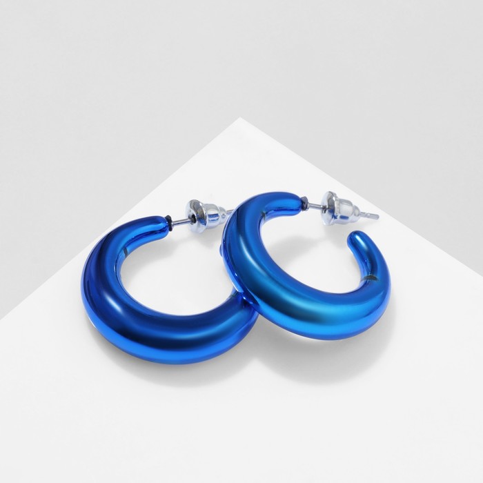 Серьги-кольца «Линия» объемная, цвет синий, d=2,5 см