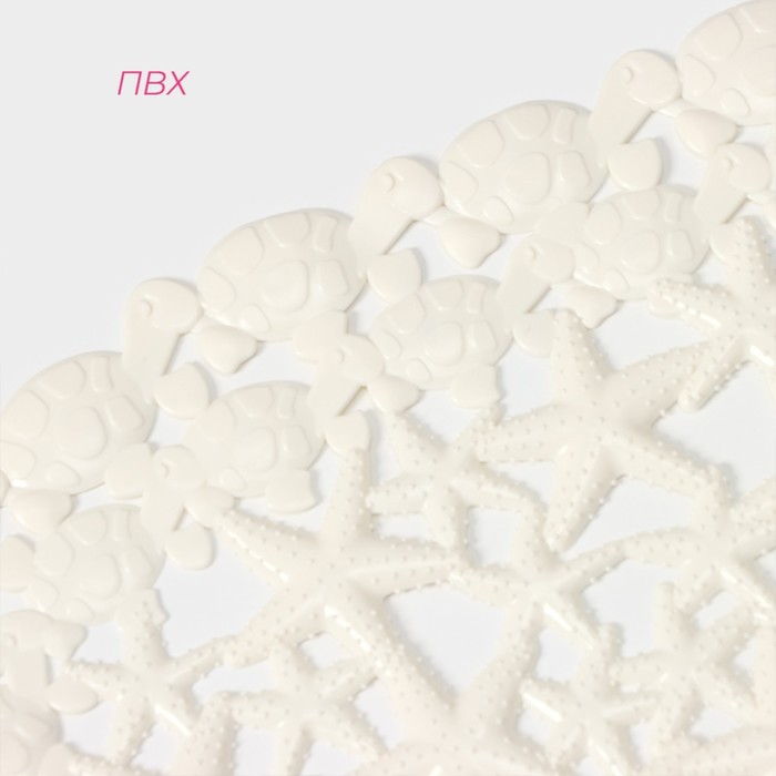 фото Коврик противоскользящий спа в ванну на присосках доляна «прибрежье», 38×68 см, цвет белый