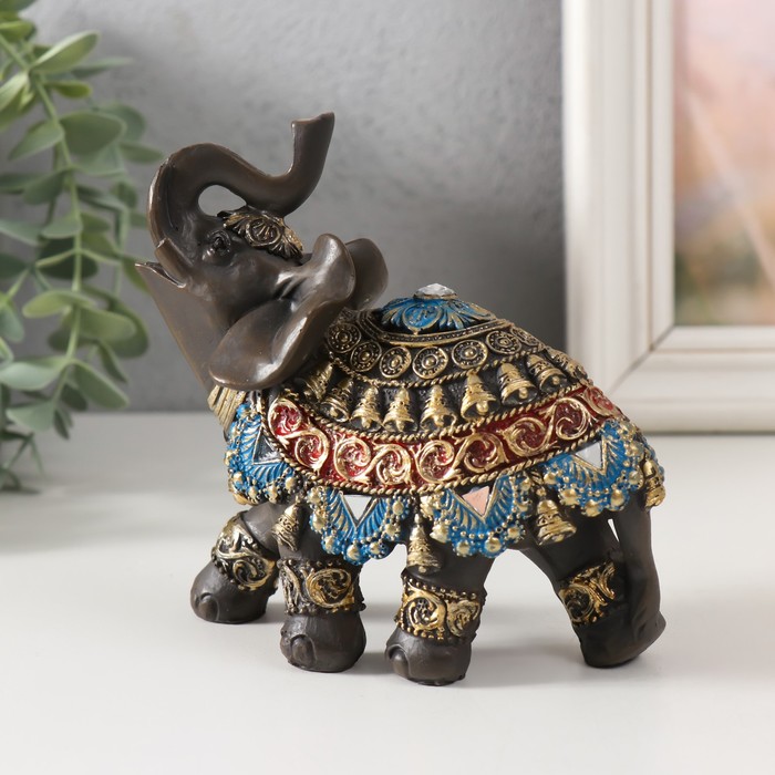 фото Сувенир полистоун "слон в красно-синей попоне" микс 11х6х12 см