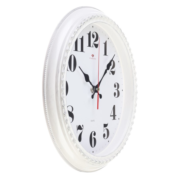 фото Часы настенные, интерьерные, d-28.5 см, бесшумные, корпус белый с серебром рубин
