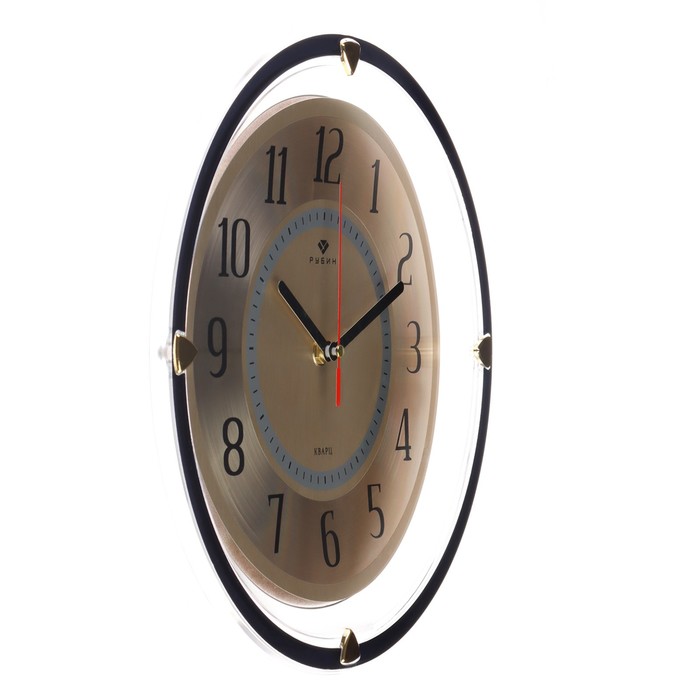 фото Часы настенные, интерьерные, бесшумные, d-30 см, золотые рубин