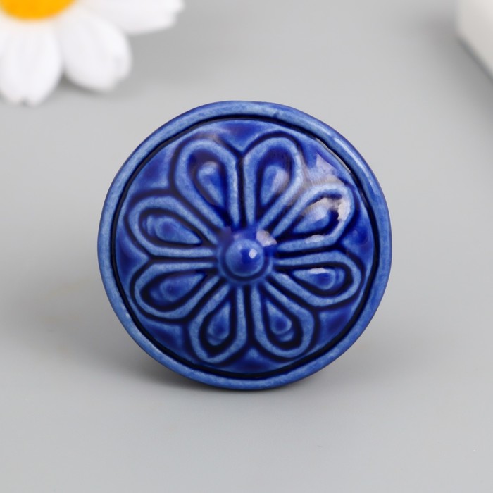 Ручка для шкатулки керамика, металл Цветок тёмно-синяя 3,9х3,9х3,1 см цена и фото