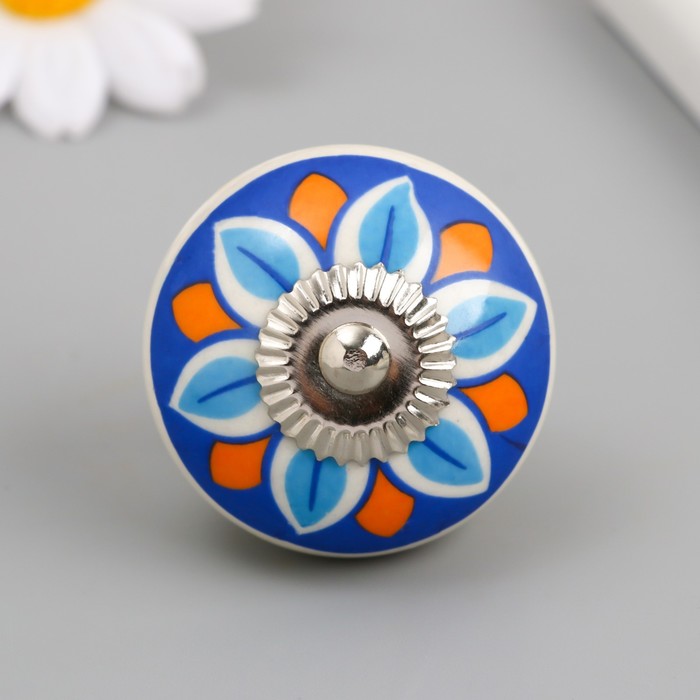 Ручка для шкатулки керамика, металл Цветок сине-оранжевый 4,1х4,1х6 см цена и фото