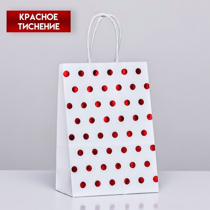 

Пакет крафт с красным тиснением, круглая ручка, белый, 15 х 21 х 8 см, 120 г