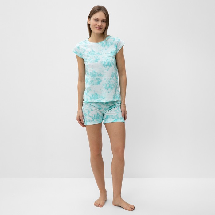 Комплект домашний женский (футболка/шорты), цвет бирюзовый мрамор, размер 48