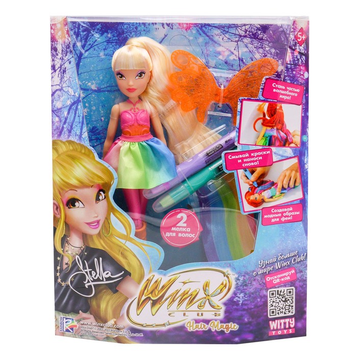 цена Шарнирная кукла Winx Club Hair Magic «Стелла», с крыльями и маркерами, 24 см