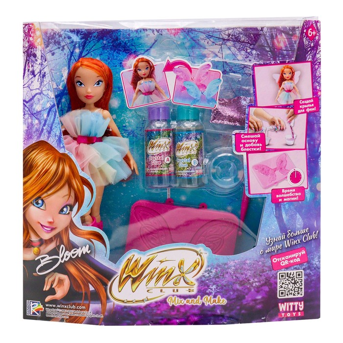 Шарнирная кукла Winx Club MixMake Блум с набором для создания крыльев 24 см 3068₽