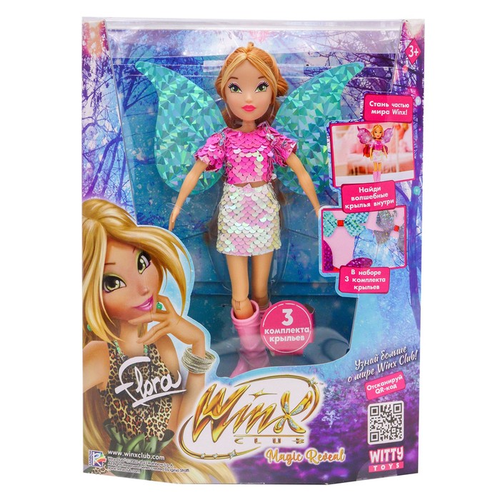 цена Шарнирная кукла Winx Club Magic reveal «Флора», с крыльями, 24 см