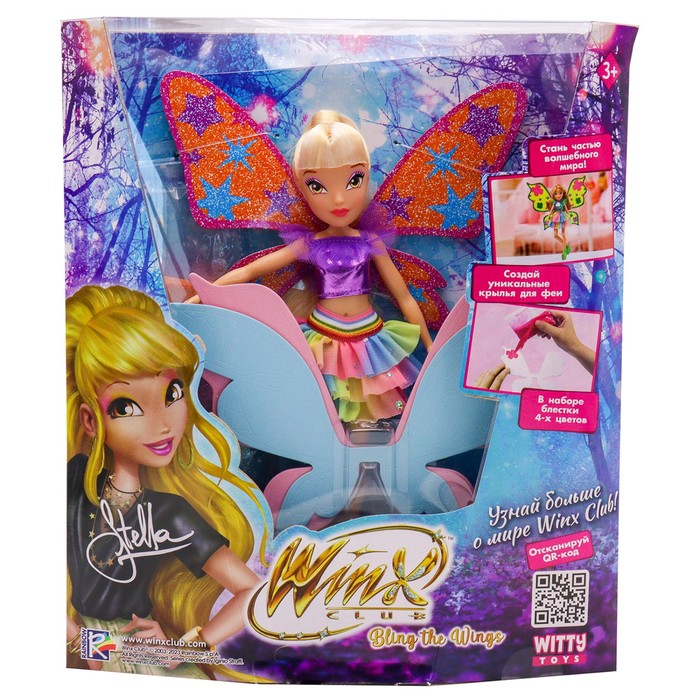 цена Шарнирная кукла Winx Club Bling the Wings «Стелла», с крыльями и глиттером, 24 см