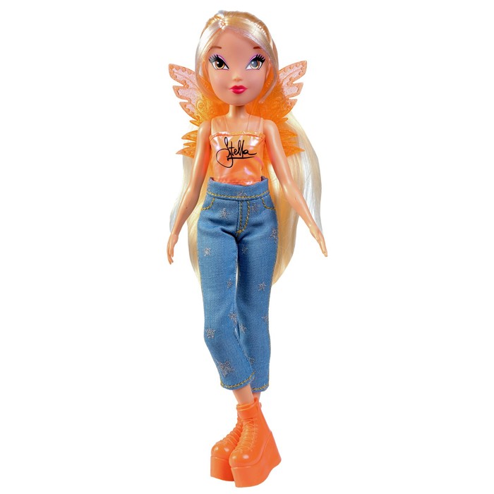 фото Шарнирная кукла winx club «стелла», в джинсах с крыльями, 24 см