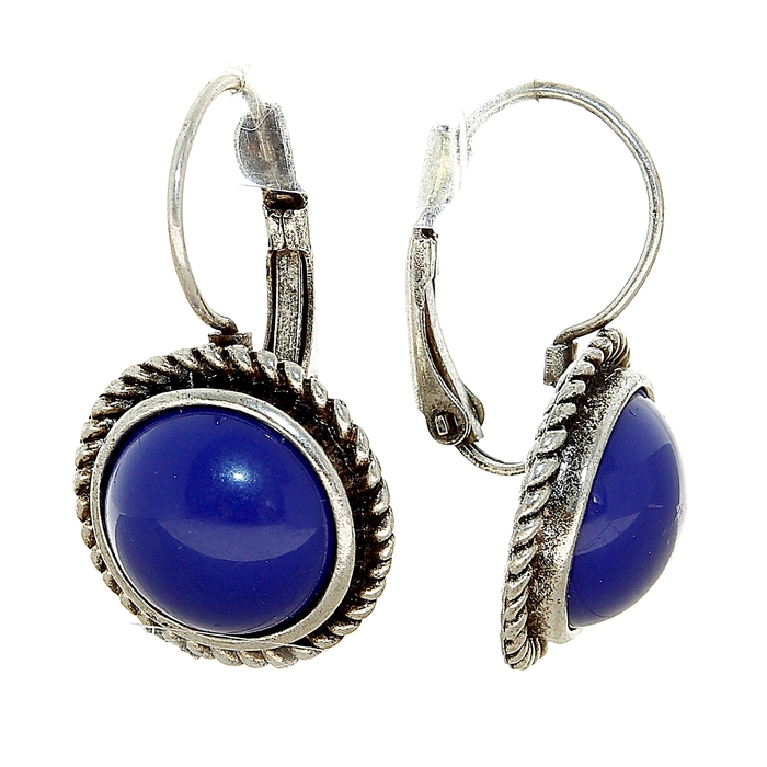 Серьги пластик "Полусфера", цвет синий чернёном серебре