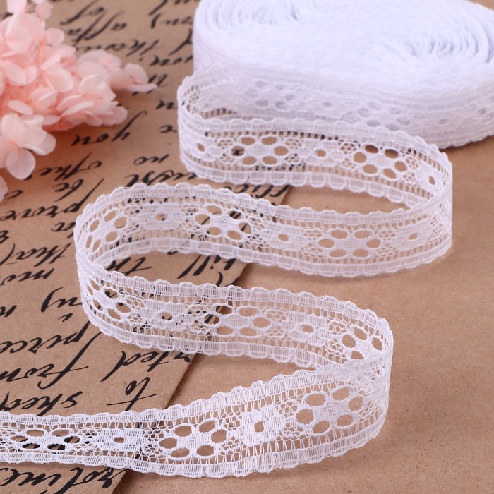 

Кружево капроновое, 22 мм × 10 ± 1 м, цвет белый