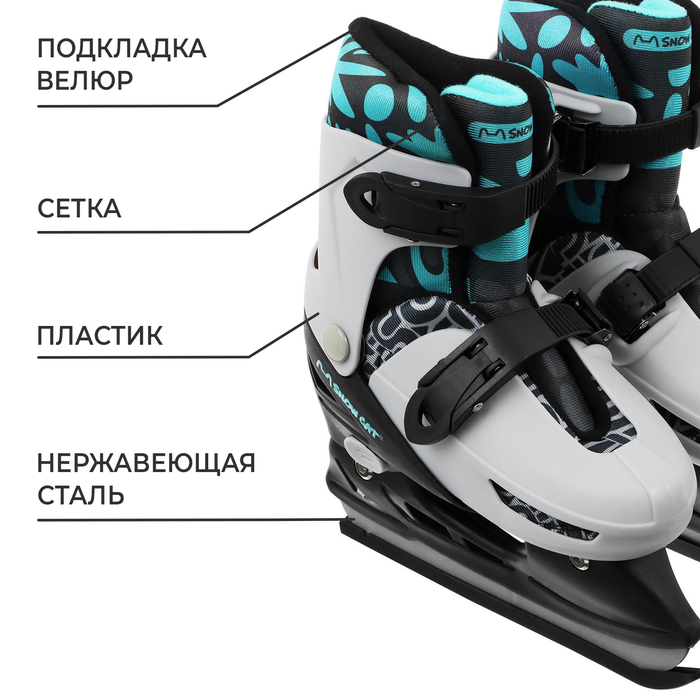 фото Набор: коньки детские раздвижные snow cat, с роликовой платформой, защита, р. 30-33