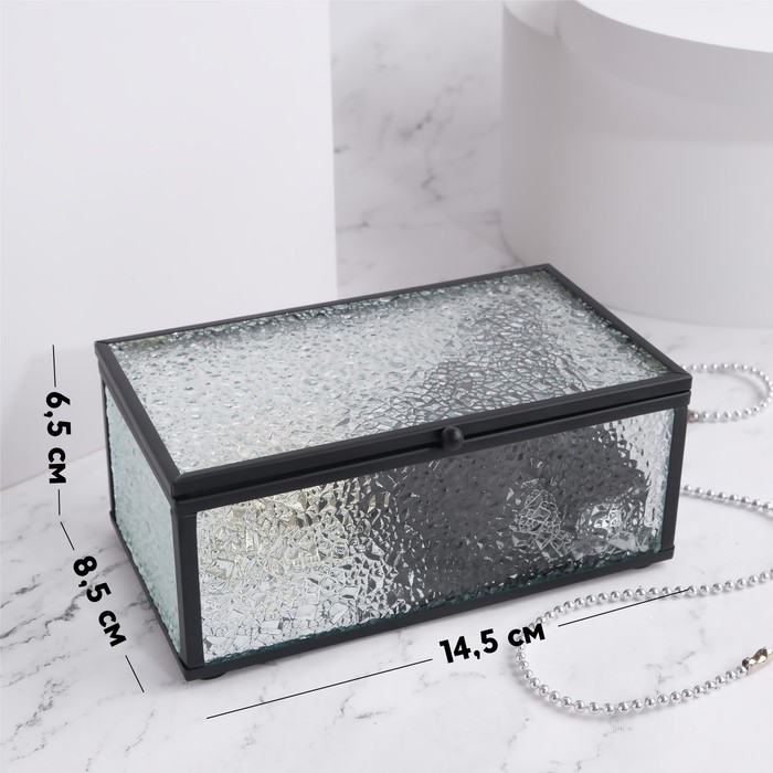 фото Органайзер для хранения «wet glass», 1 секция, с крышкой, стеклянный, с зеркальным основанием, 14,5 × 8,5 см, цвет прозрачный/чёрный queen fair