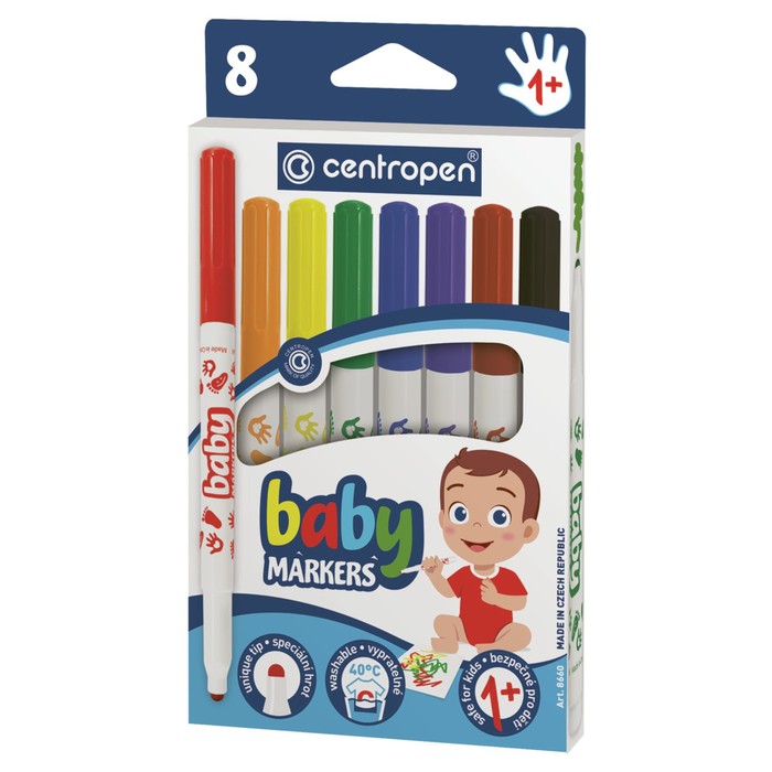 Фломастеры Centropen Baby markers, 08цв., утолщенные, смываемые, картон, европодвес цена и фото