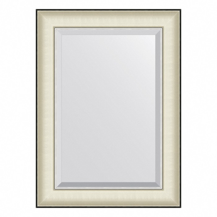 Зеркало Evoform в багетной раме, с фацетом, 78 мм, 54х74 см, цвет белая кожа с хромом зеркало evoform в багетной раме с фацетом 78 мм 114х174 см цвет белая кожа с хромом