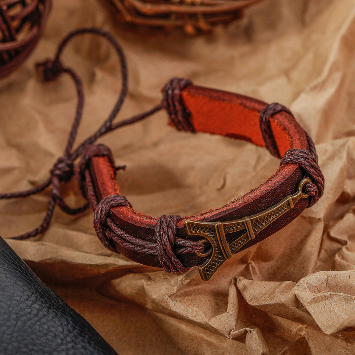 Браслет кожа "Стиль" париж, цвет светло-коричневый в золоте