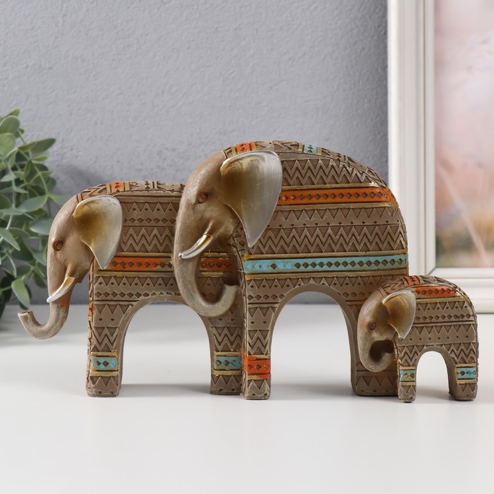 Сувенир полистоун Семейство слонов. Африканские узоры мокко 7х5х15 см сувенир полистоун семейство гусей музыканты набор 4 шт
