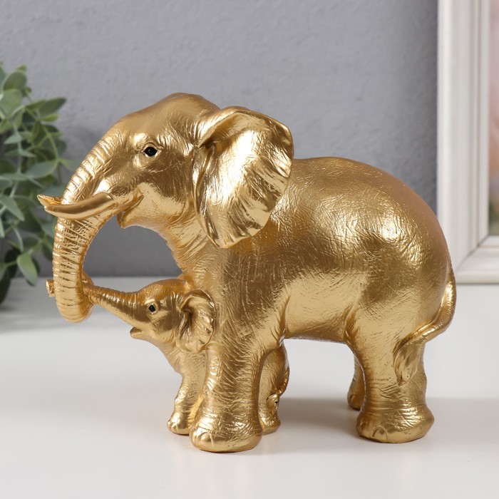 фигура слон со слоненком на деньгах позолота 6 5х10х7см Сувенир полистоун Слон со слоненком 19х10,5х15,5 см