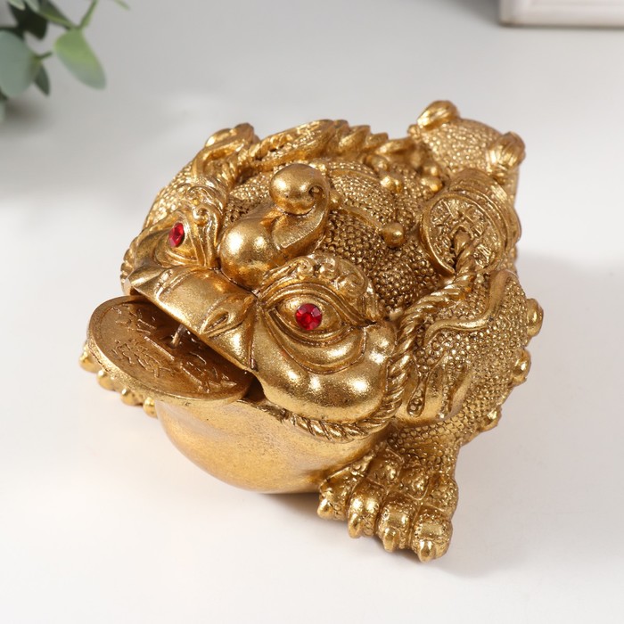 жаба бронзовая с монетой Нэцке золото полистоун Золотая жаба с монетой 15,7х12х9,5 см