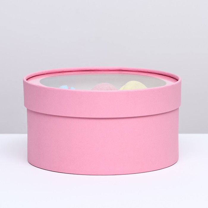 Подарочная коробка Нежность розовая, завальцованная с окном,21х11 см