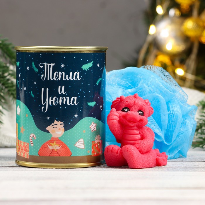 

Набор в консервной банке "С новым годом! Тепла и уюта" мыло + мочалка