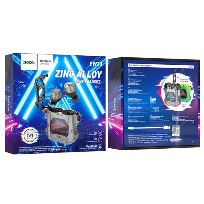 фото Наушники hoco ew33 tws, беспроводные, вакуумные, bt5.3, 25/300 мач, микрофон, серые